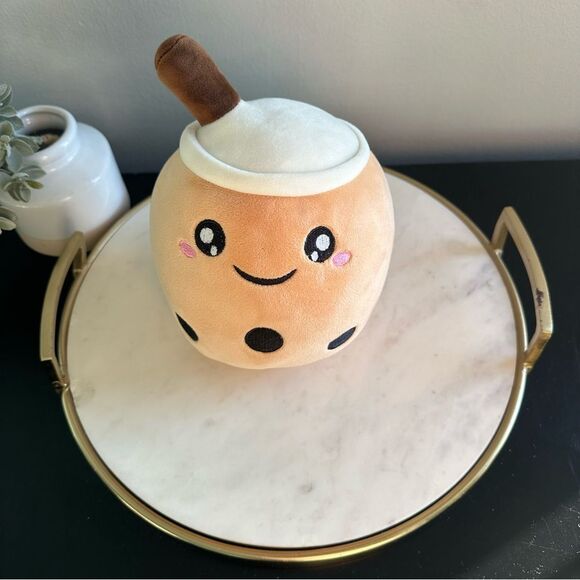 Boba Milk Tea Cute Stuffed Plush with Straw Boba Pearls Character Happy Eyes 9” - Picture 2 of 9
